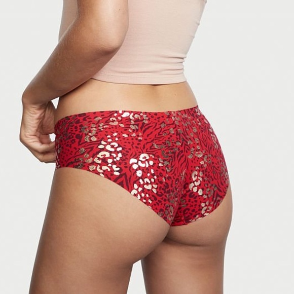 Victoria's Secret No Show Shine Hiphugger Panty Red Mixed Animal Print NEW - Picture 5 of 7